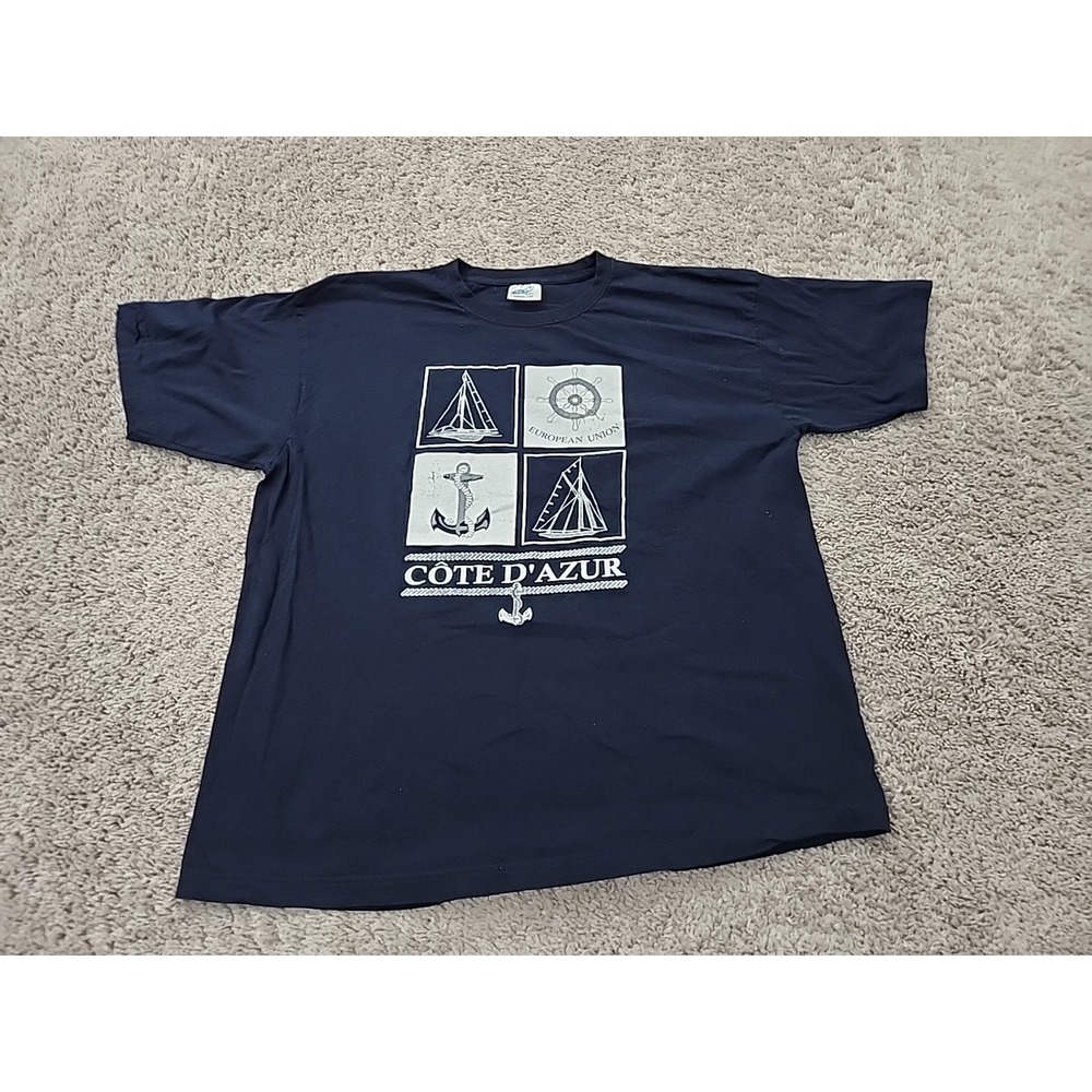 Côte D'Azur European Union Nautical T Shirt Mens XXL Short Sleeve JHK Navy Blue